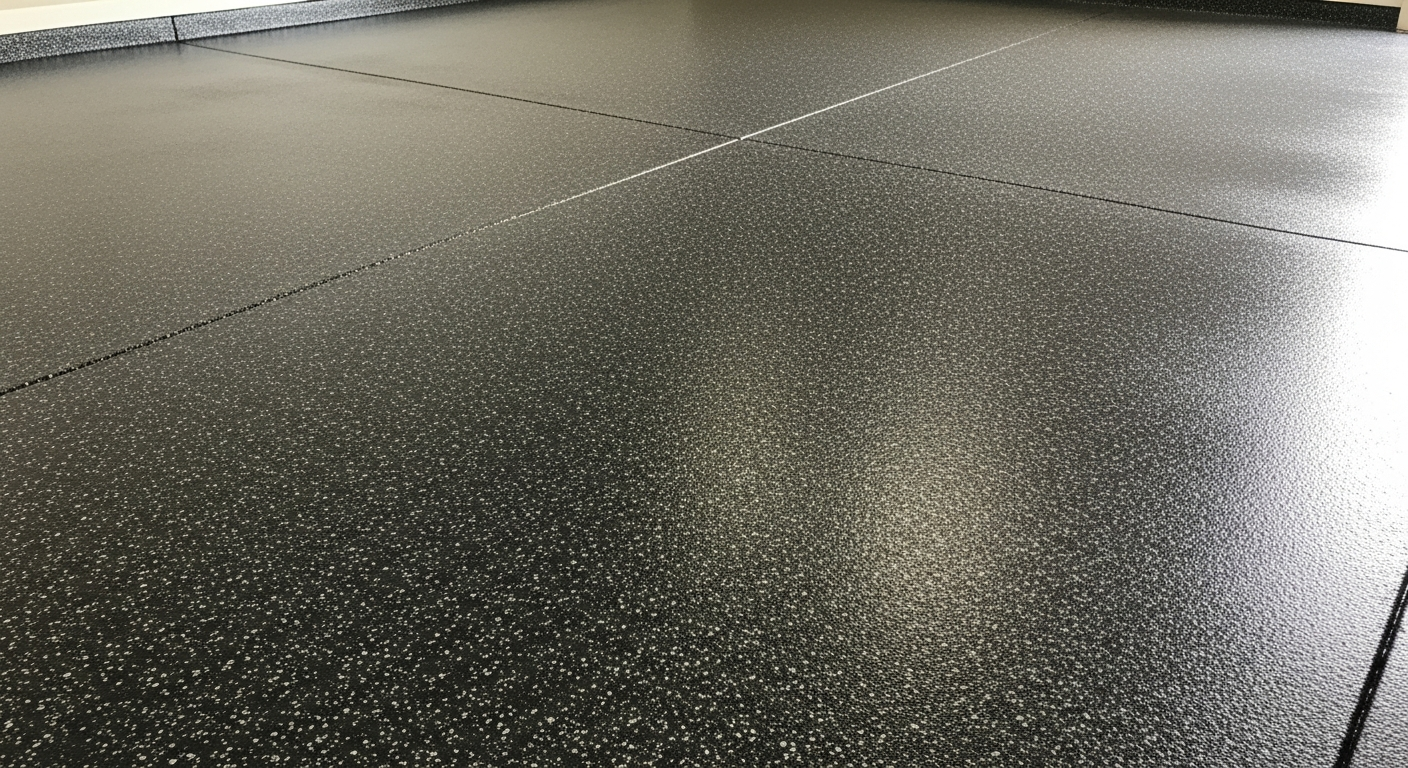 Garage floor coating with charcoal flake finish - Sparks Coatings